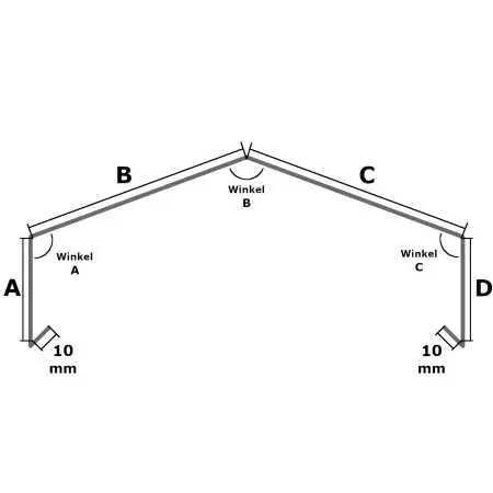 Maßskizze für unsere handgekanteten Mauerabdeckbleche Typ C