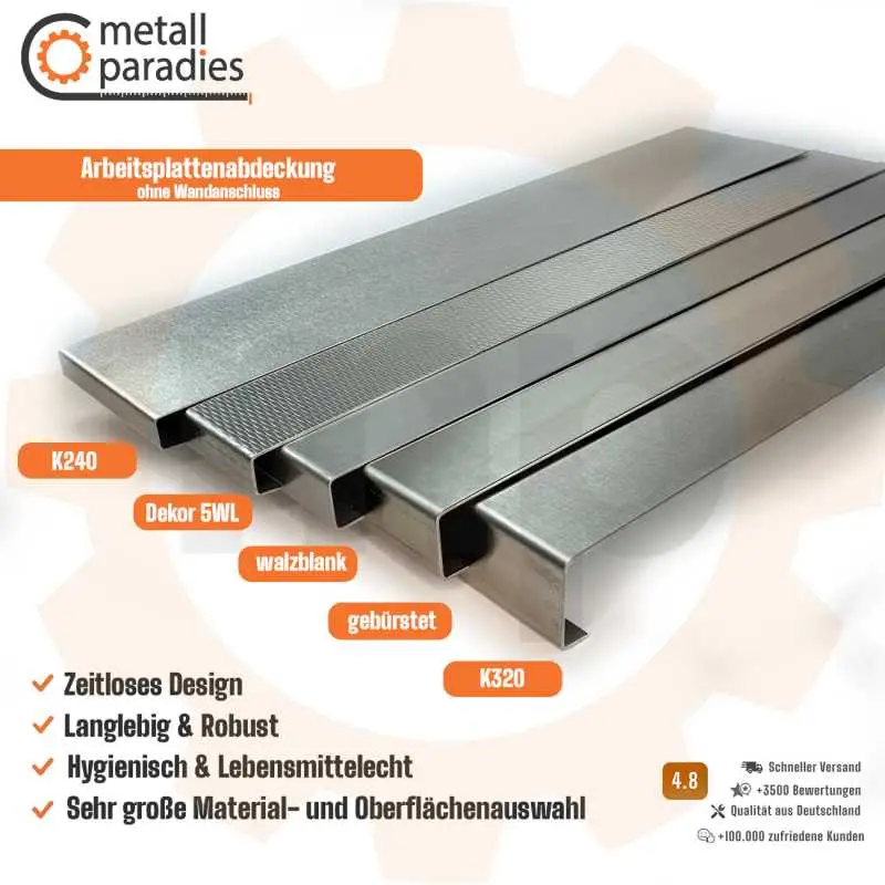 Edelstahl Arbeitsplatten - Abdeckung ohne Wandanschluss auf Maß