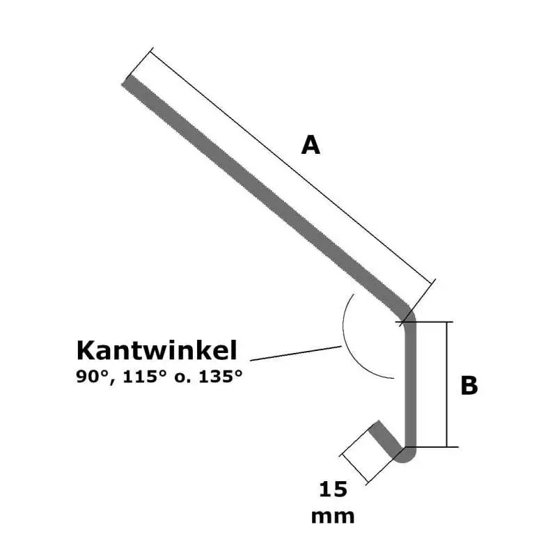 Maßskizze für unsere Traufbleche aus Edelstahl, verzinktem Stahl, Aluminium, Titanzink oder Kupfer