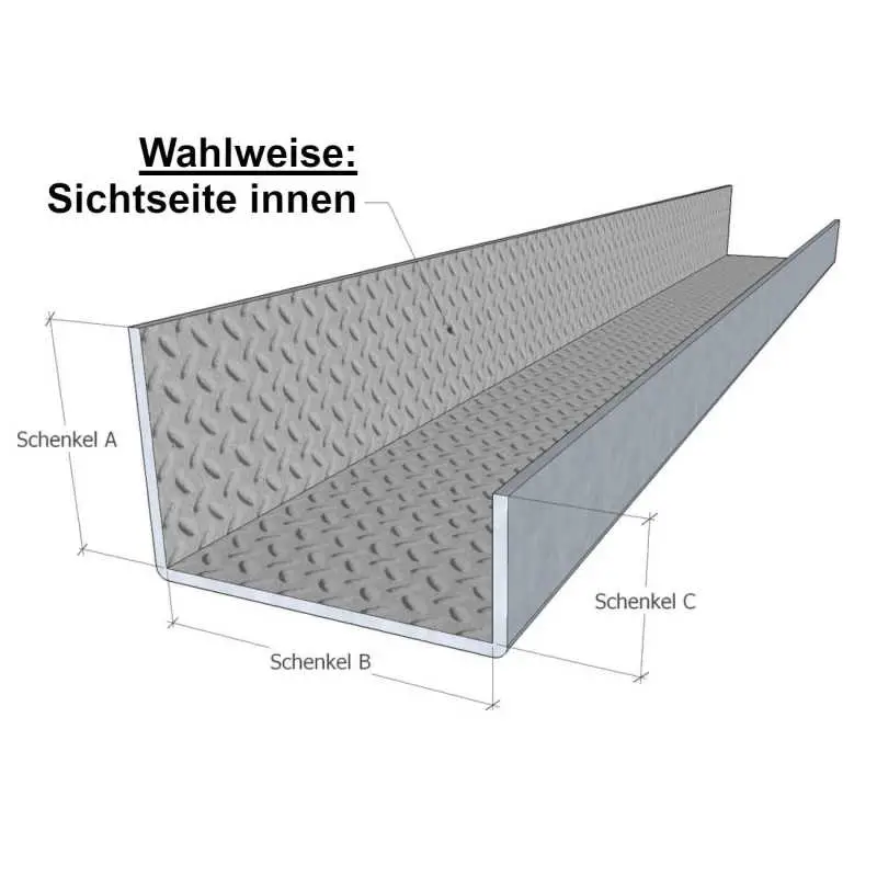 U-Profile aus Aluminium-Riffelblech, Sichtseite innen, handgekantet! 2,5/4,0 mm